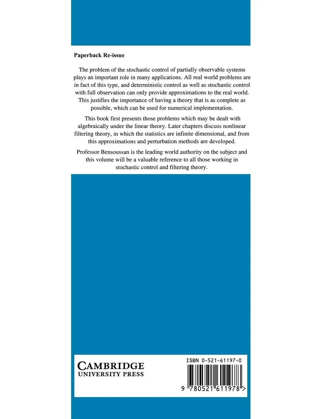Rückseite: 9780521611978 | Stochastic Control of Partially Observable Systems | Taschenbuch