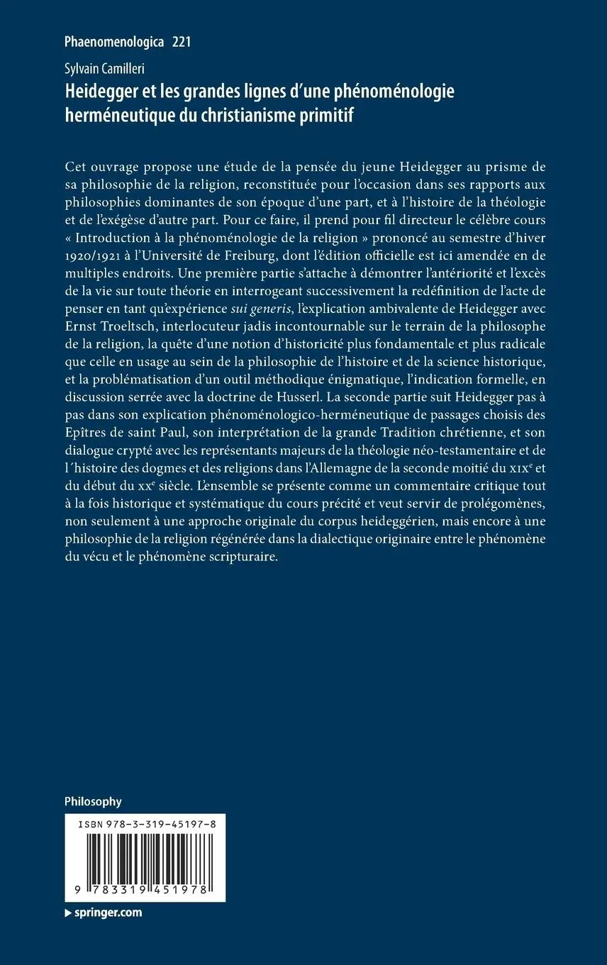 Rückseite: 9783319451978 | Heidegger et les grandes lignes d¿une phénoménologie herméneutique...