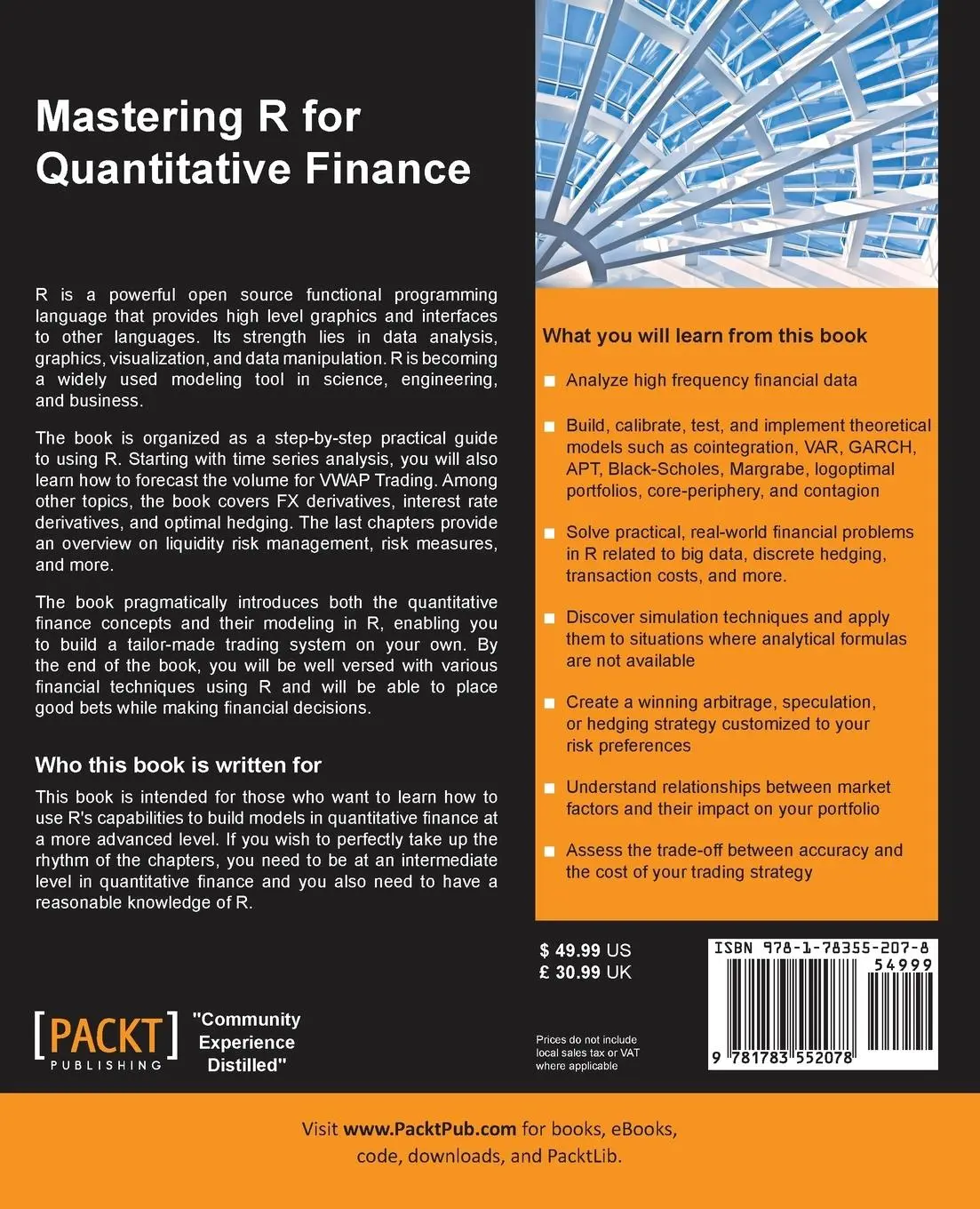 Rückseite: 9781783552078 | Mastering R for Quantitative Finance | Edina Berlinger (u. a.) | Buch