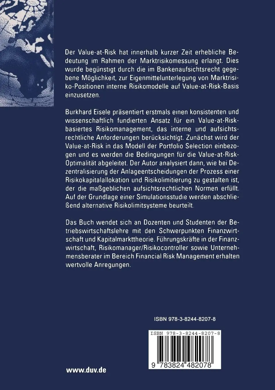 Rückseite: 9783824482078 | Value-at-Risk-basiertes Risikomanagement in Banken | Burkhard Eisele