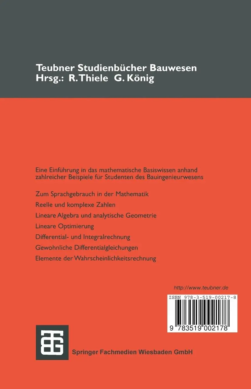 Rückseite: 9783519002178 | Grundkurs Mathematik für Bauingenieure | Klaus Vetters | Taschenbuch