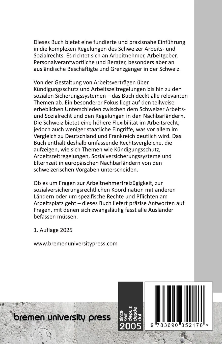 Rückseite: 9783690352178 | Das Arbeits- und Sozialrecht der Schweiz | Beat Schmidinger | Buch