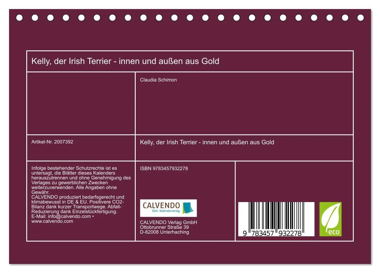 Bild: 9783457932278 | Kelly, der Irish Terrier - innen und außen aus Gold (Tischkalender...