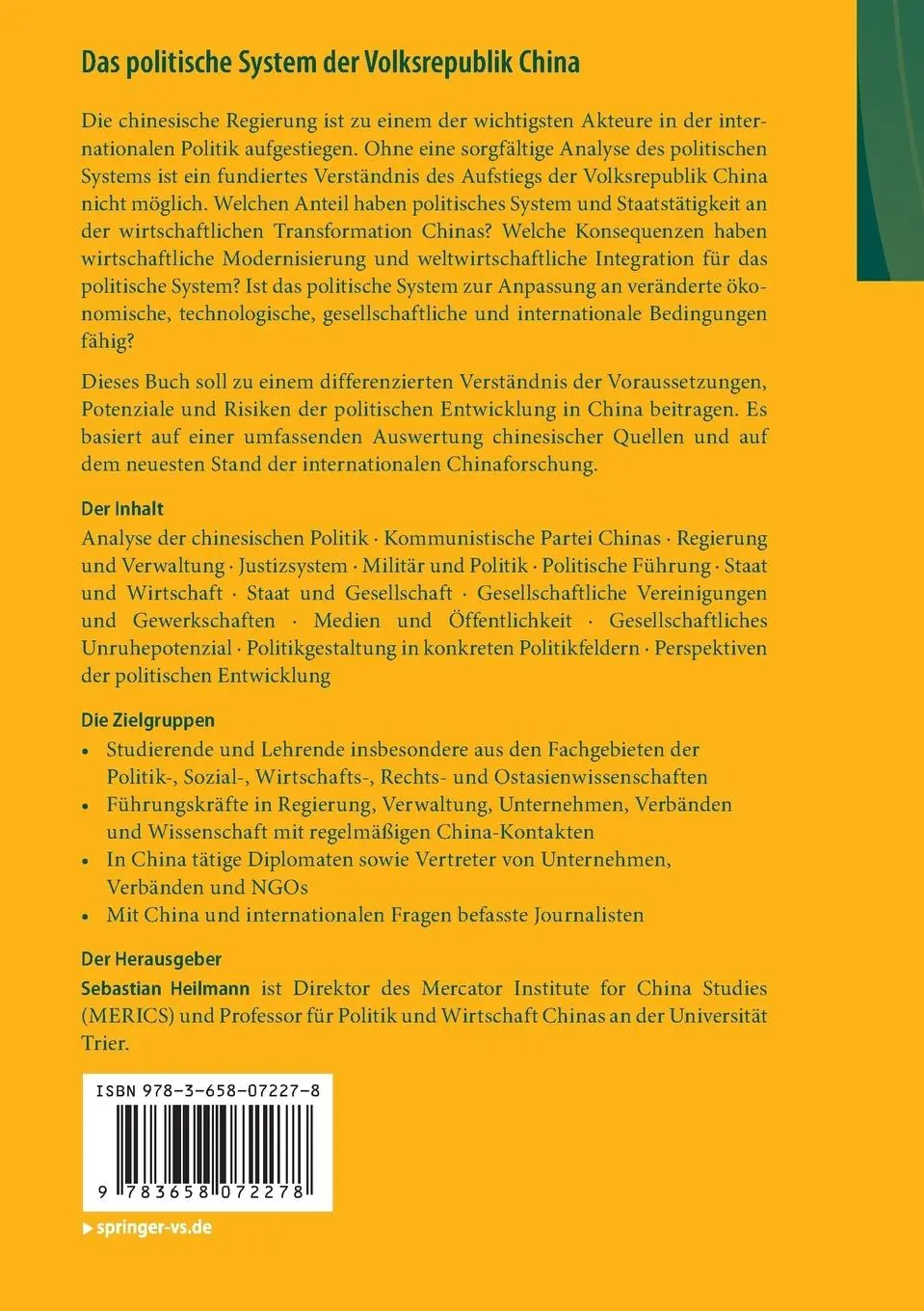 Rückseite: 9783658072278 | Das politische System der Volksrepublik China | Sebastian Heilmann