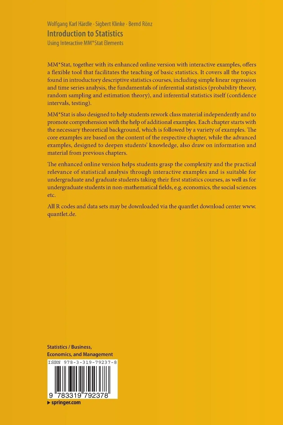 Rückseite: 9783319792378 | Introduction to Statistics | Using Interactive MM*Stat Elements | Buch