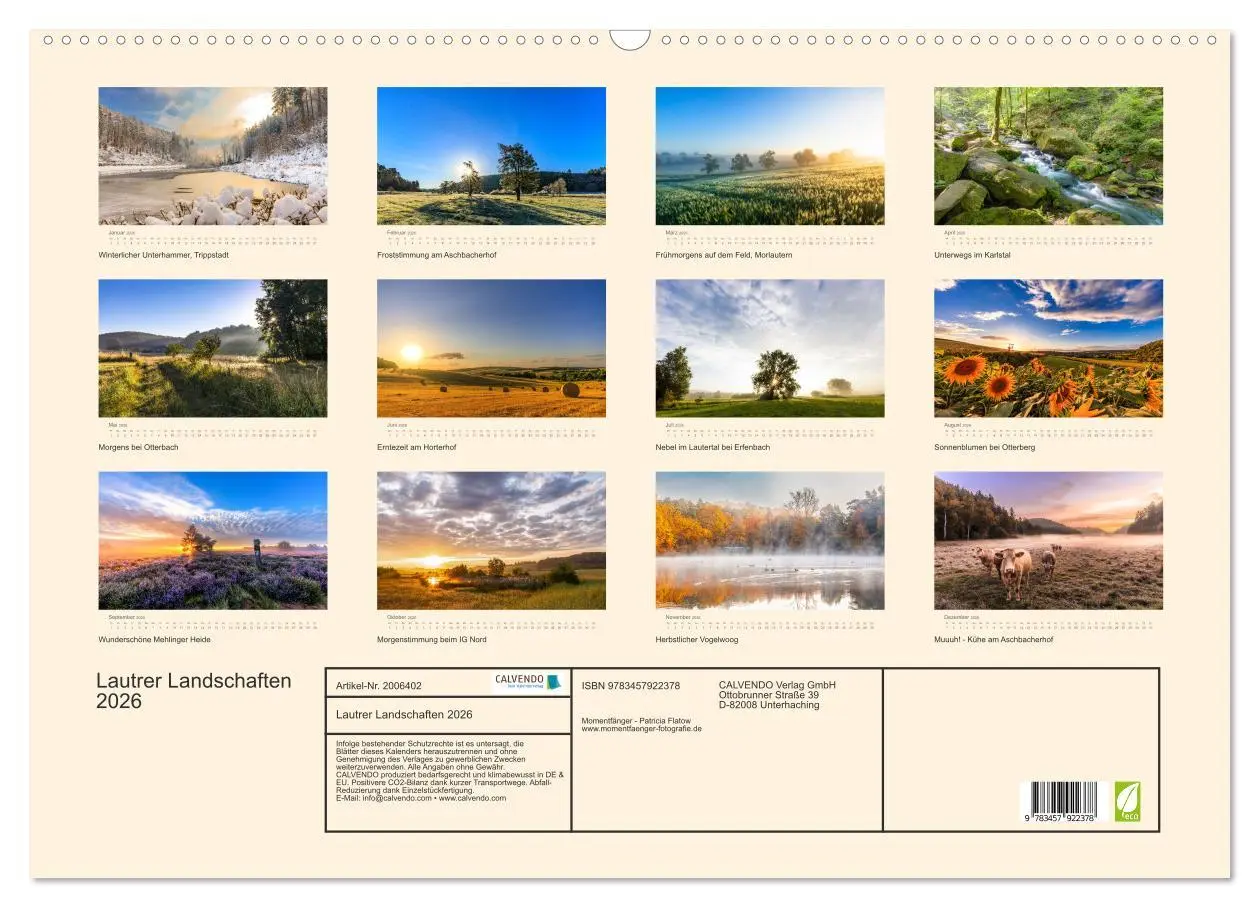 Bild: 9783457922378 | Lautrer Landschaften 2026 (Wandkalender 2026 DIN A2 quer), CALVENDO...