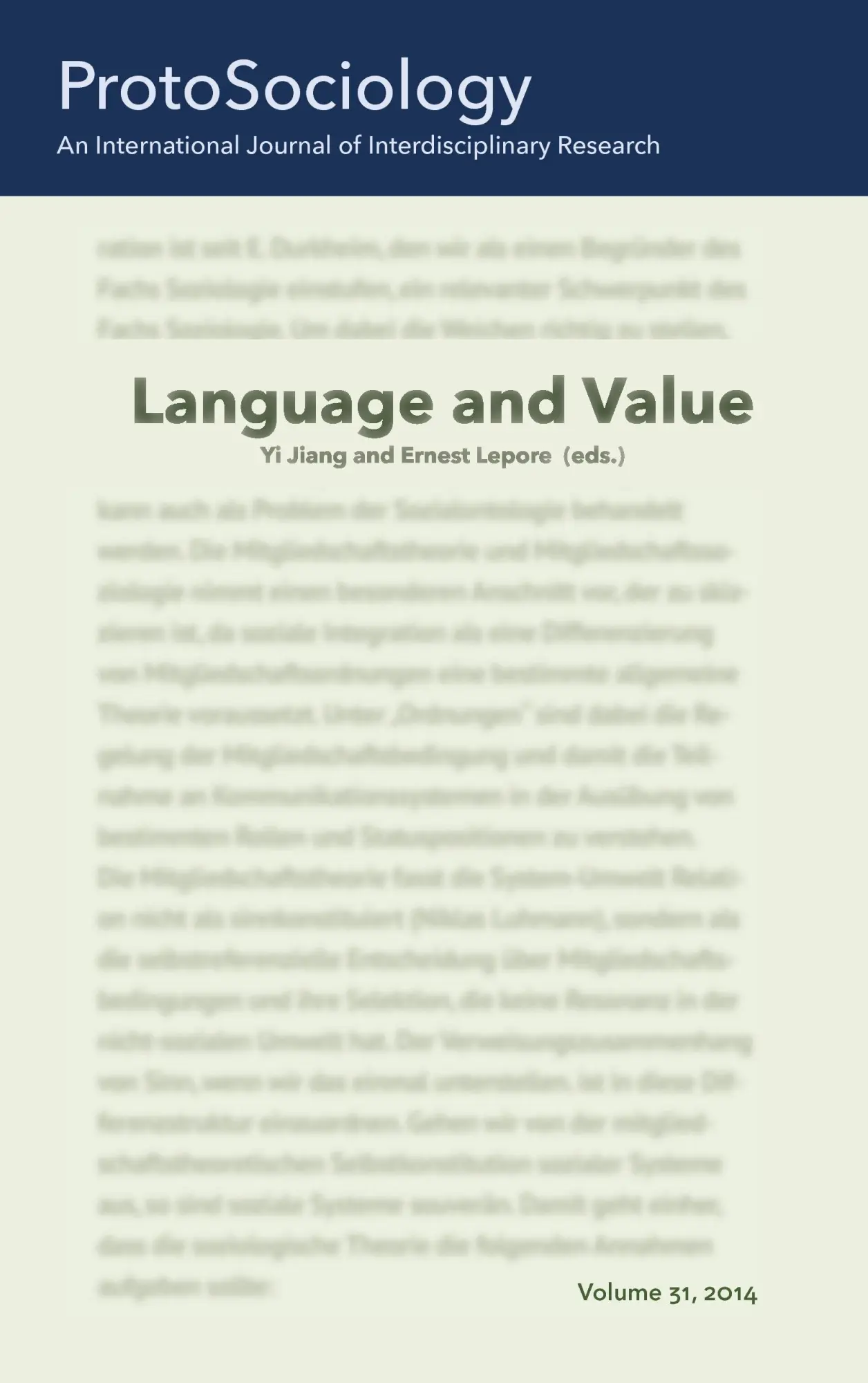 Language and Value: ProtoSociology Volume 31