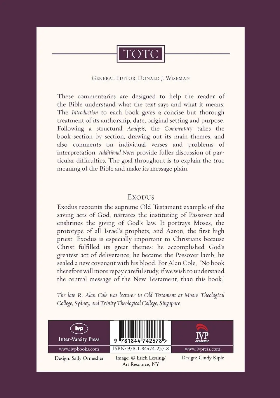 Rückseite: 9781844742578 | Exodus | Tyndale Old Testament Commentary | R Alan Cole | Taschenbuch