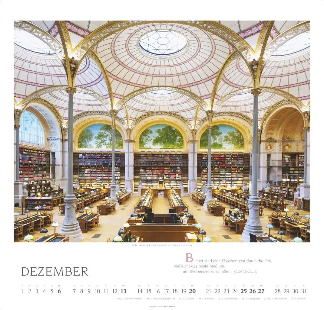 Bild: 9783839902578 | Welt der Bibliotheken Kalender 2026 | Reinhard Görner | Kalender