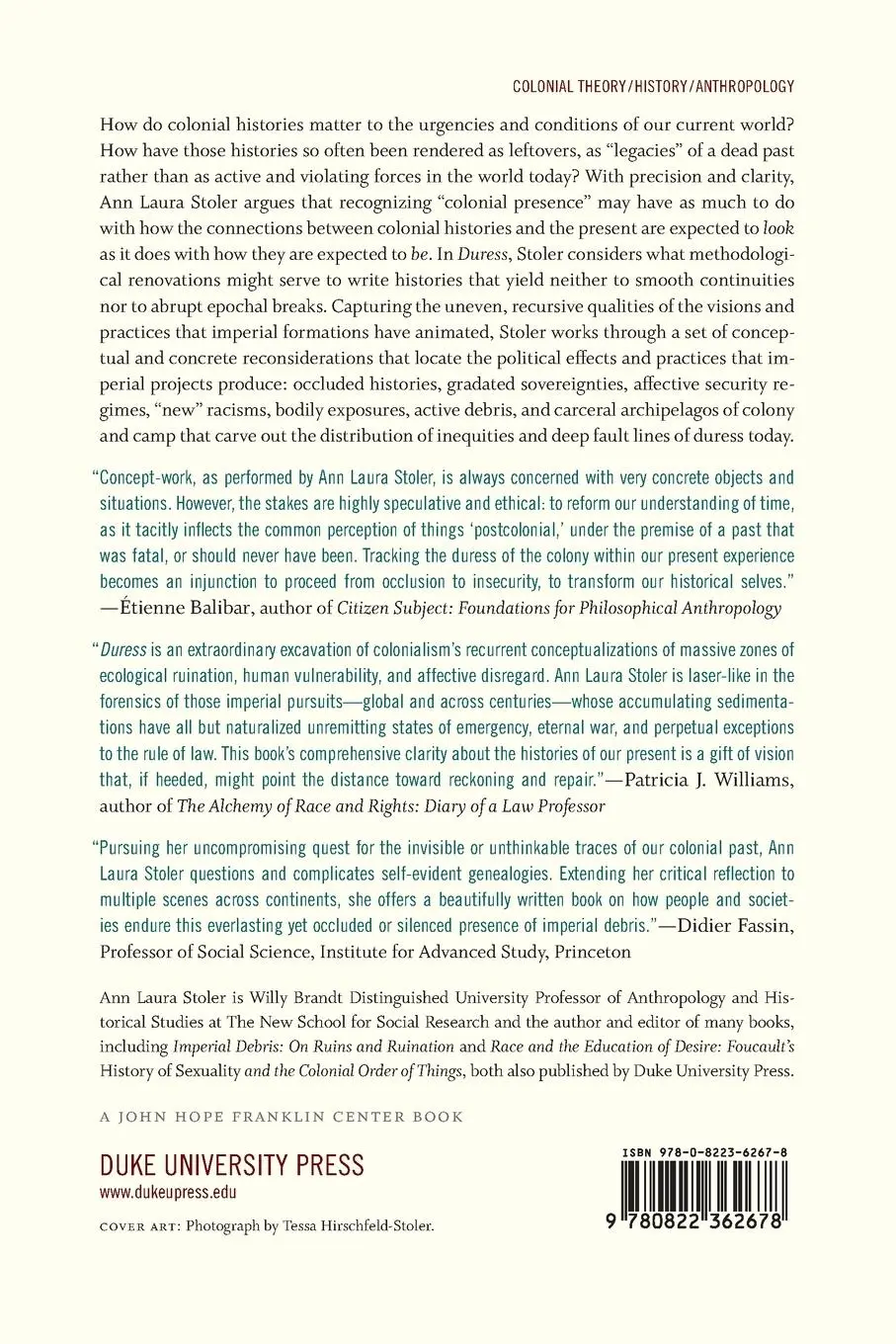 Rückseite: 9780822362678 | Duress | Imperial Durabilities in Our Times | Ann Laura Stoler | Buch
