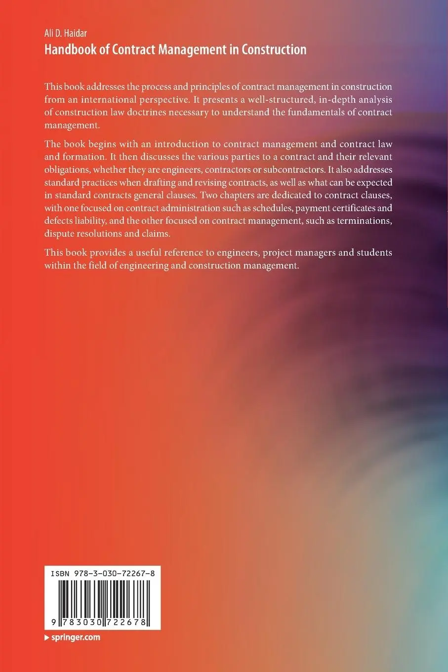 Rückseite: 9783030722678 | Handbook of Contract Management in Construction | Ali D. Haidar | Buch