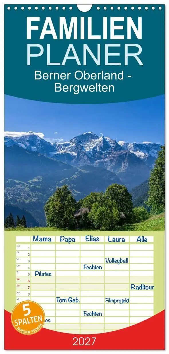 Cover: 9783516822878 | Familienplaner 2027 - Berner Oberland - Bergwelten mit 5 Spalten...