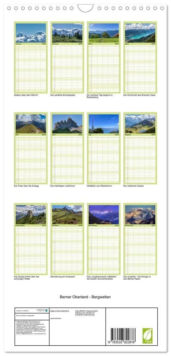 Bild: 9783516822878 | Familienplaner 2027 - Berner Oberland - Bergwelten mit 5 Spalten...