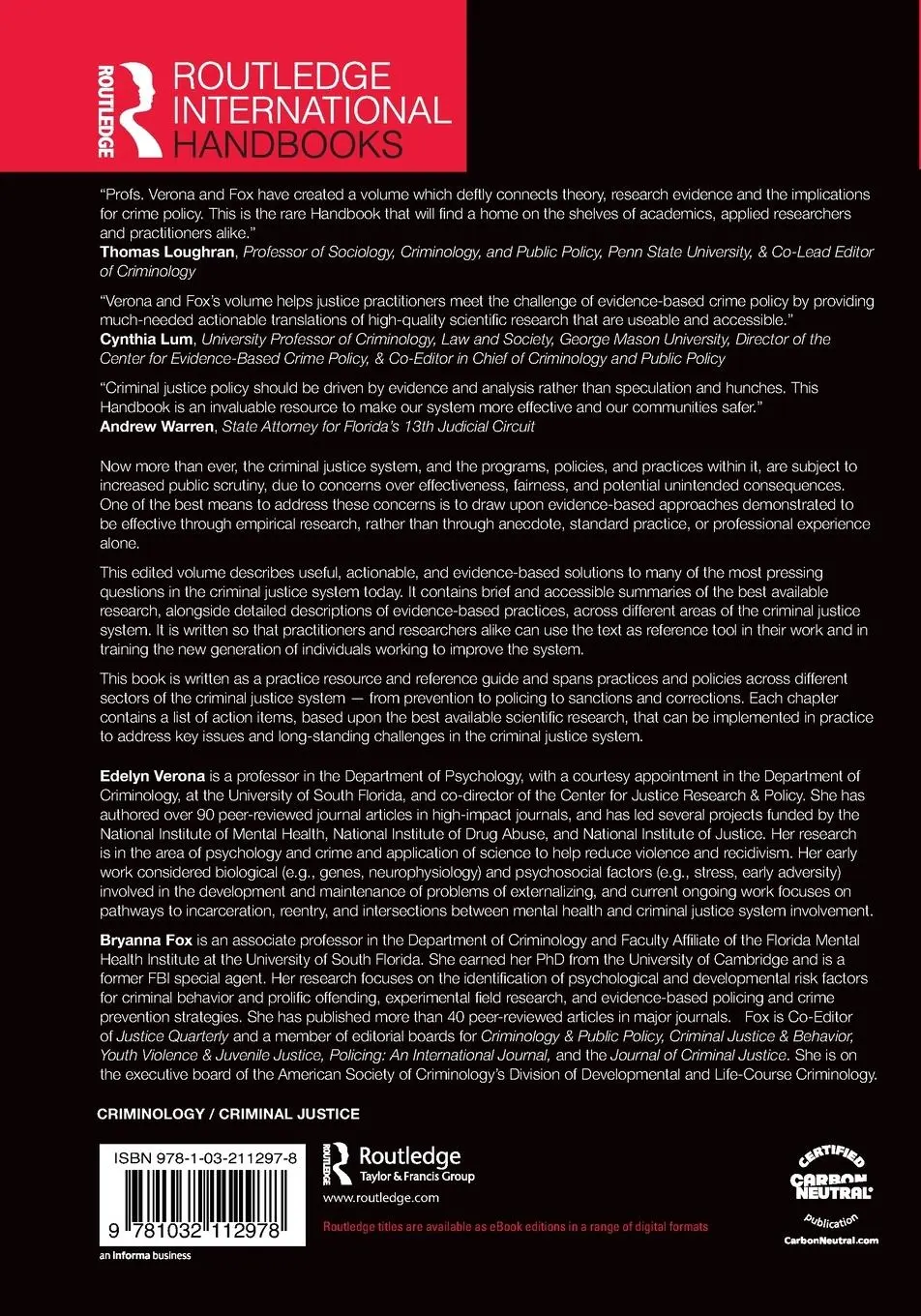 Rückseite: 9781032112978 | Routledge Handbook of Evidence-Based Criminal Justice Practices | Buch