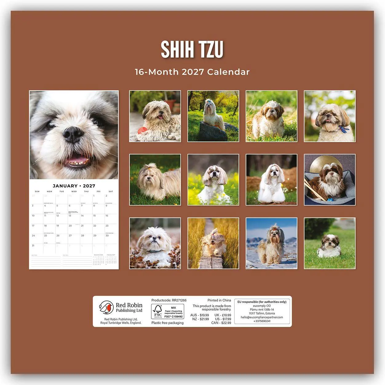 Rückseite: 9781837012978 | Shih Tzu 2027 - 16-Monatskalender | Robin Red | Kalender | 28 S.