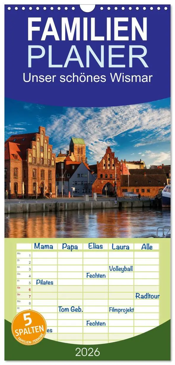Cover: 9783516502978 | Familienplaner 2026 - Unser schönes Wismar mit 5 Spalten...