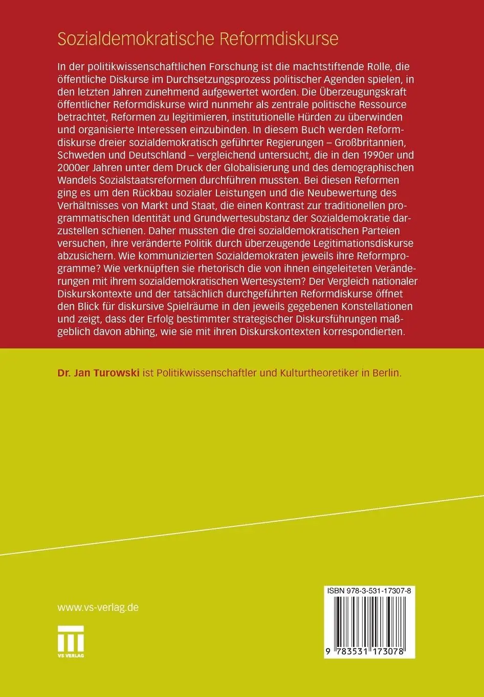 Rückseite: 9783531173078 | Sozialdemokratische Reformdiskurse | Jan Turowski | Taschenbuch | 2010