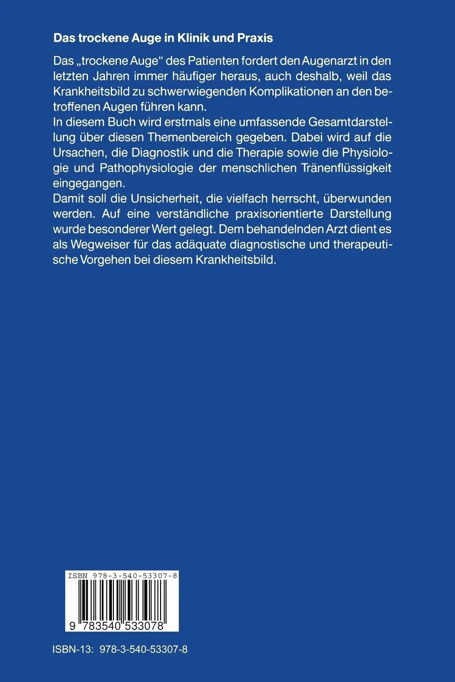 Rückseite: 9783540533078 | Das trockene Auge in Klinik und Praxis | Michael A. Lemp (u. a.) | xii
