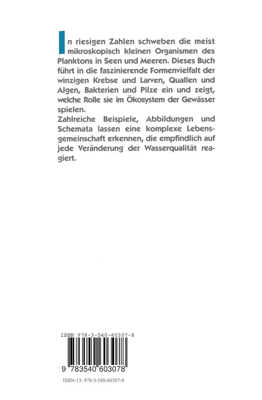 Rückseite: 9783540603078 | Algen, Quallen, Wasserfloh | Die Welt des Planktons | Ulrich Sommer
