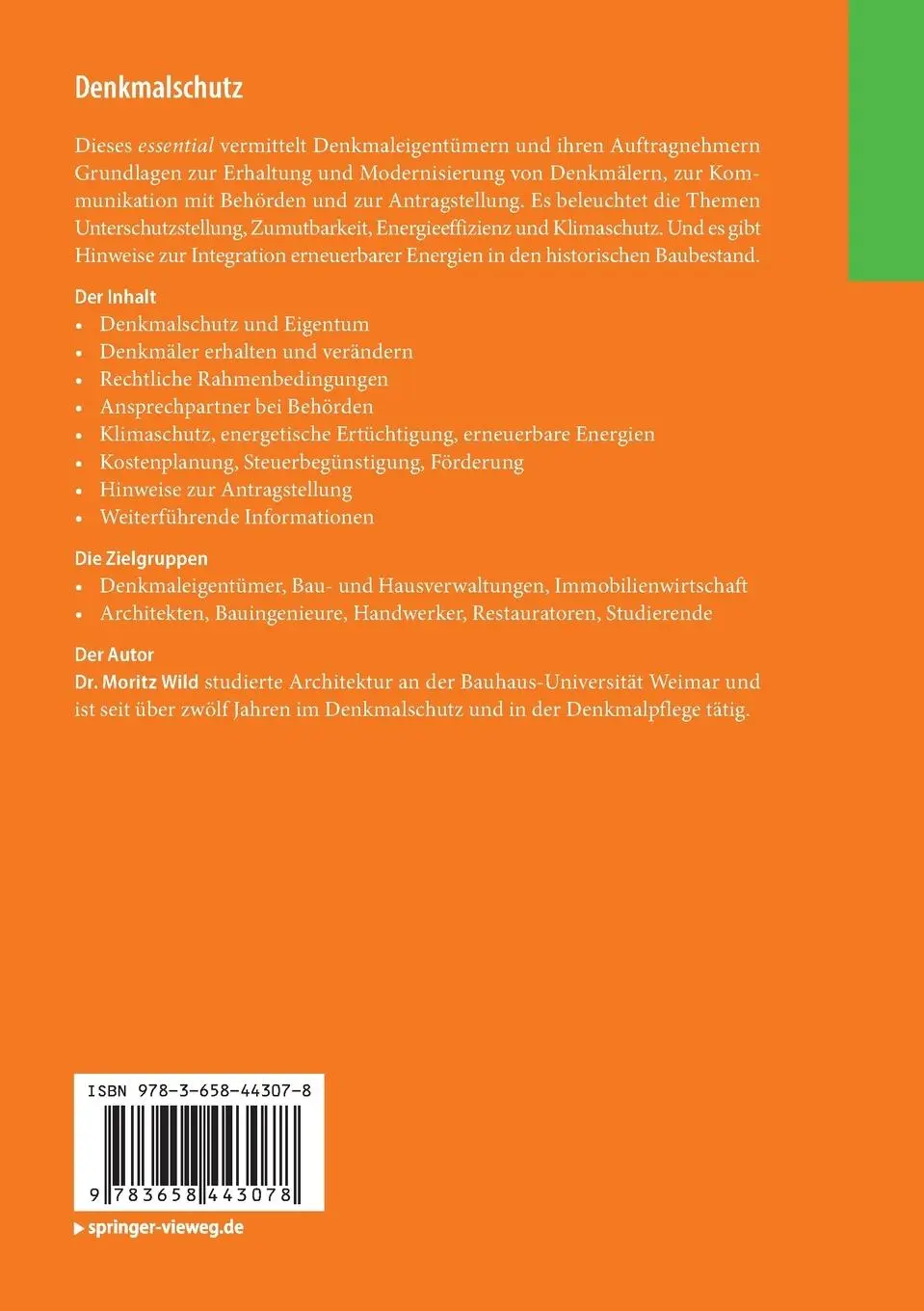 Rückseite: 9783658443078 | Denkmalschutz | Grundwissen für Denkmaleigentümer | Moritz Wild | Buch