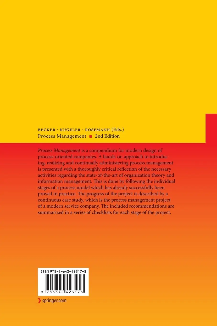 Rückseite: 9783642423178 | Process Management | A Guide for the Design of Business Processes