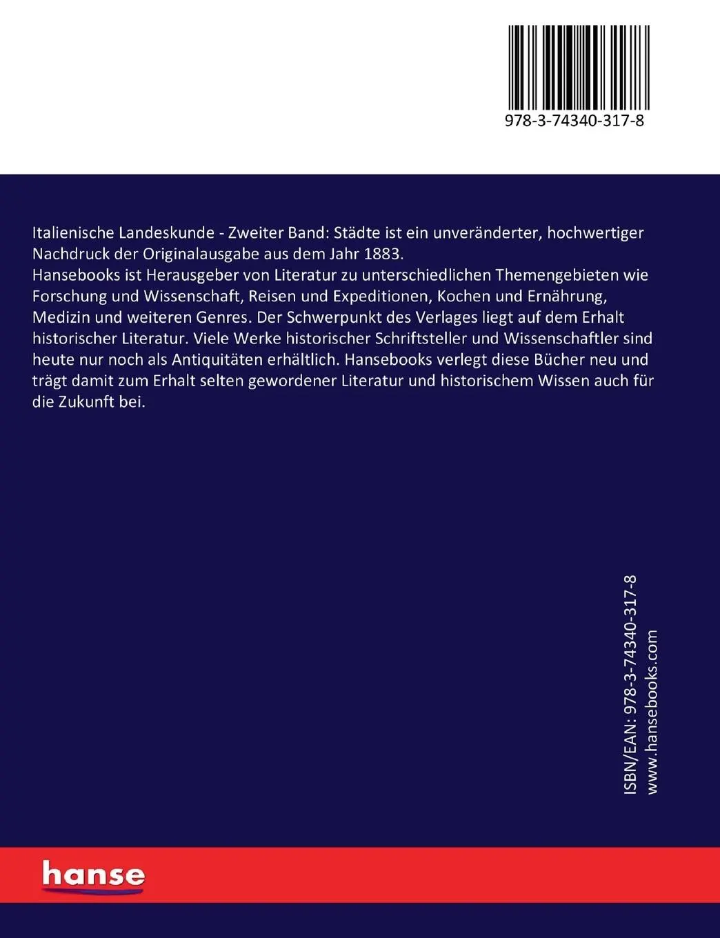 Rückseite: 9783743403178 | Italienische Landeskunde | Zweiter Band: Städte | Heinrich Nissen