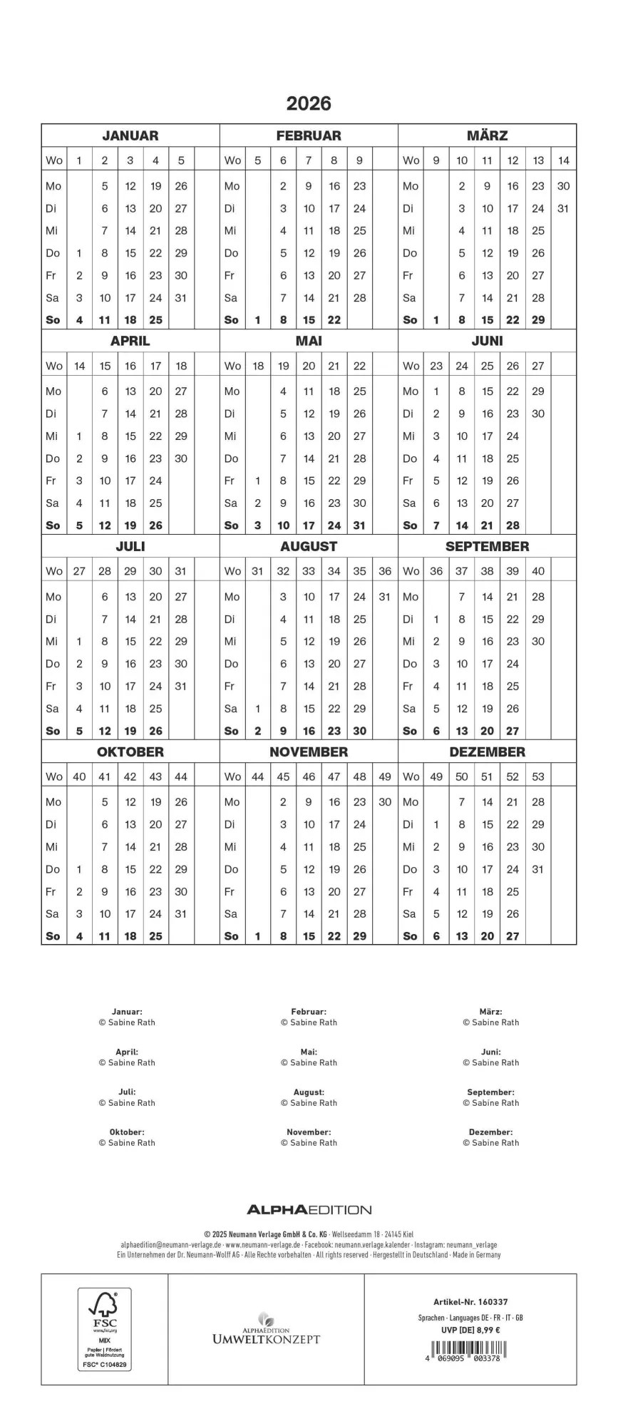 Rückseite: 4069095003378 | Kätzchen 2026 Familienplaner - Familienkalender - Wandkalender -...