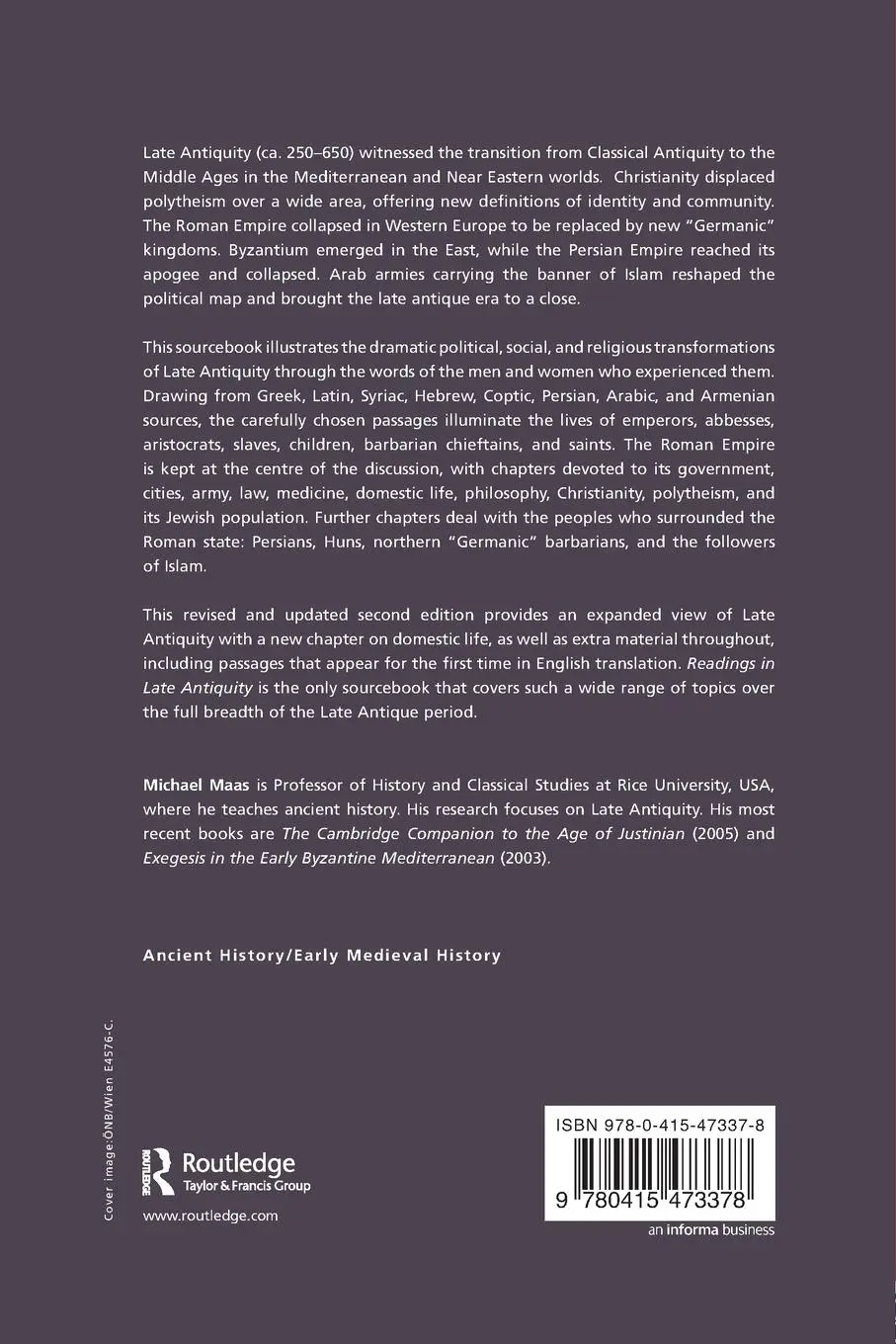 Rückseite: 9780415473378 | Readings in Late Antiquity | A Sourcebook | Michael Maas | Taschenbuch