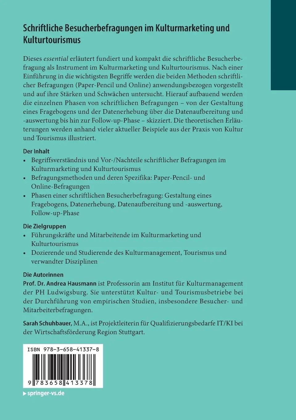 Rückseite: 9783658413378 | Schriftliche Besucherbefragungen im Kulturmarketing und...