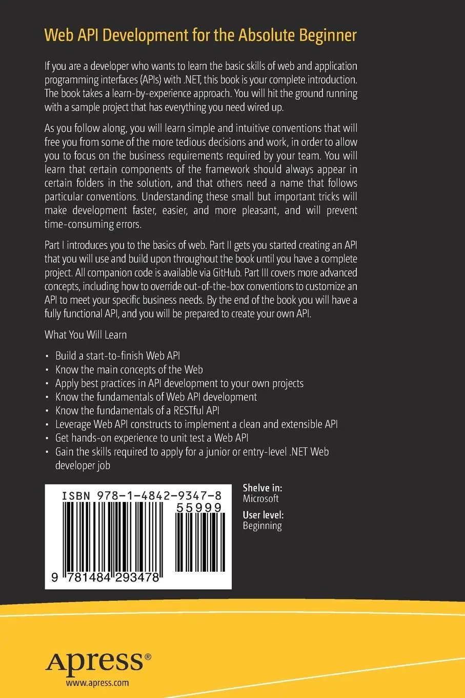 Rückseite: 9781484293478 | Web API Development for the Absolute Beginner | Irina Dominte | Buch