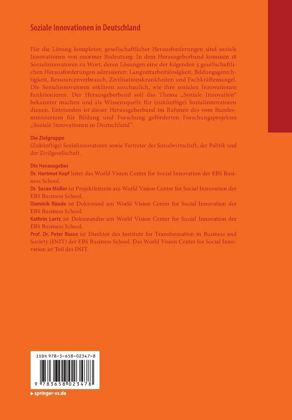 Rückseite: 9783658023478 | Soziale Innovationen in Deutschland | Hartmut Kopf (u. a.) | Buch