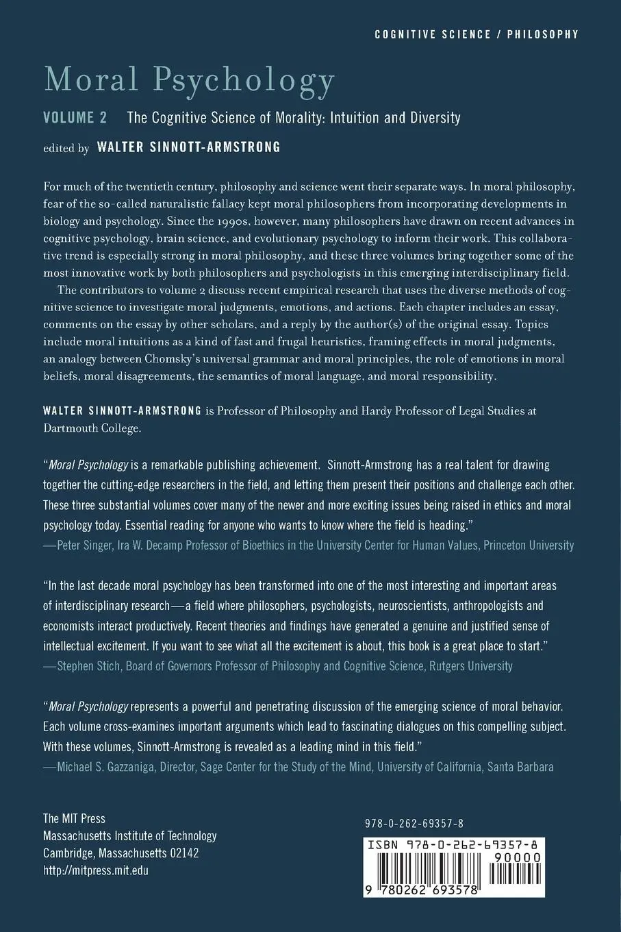 Rückseite: 9780262693578 | Moral Psychology, Volume 2 - The Cognitive Science of Morality | Buch