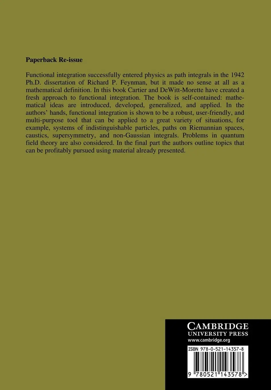 Rückseite: 9780521143578 | Functional Integration | Action and Symmetries | Cartier (u. a.)