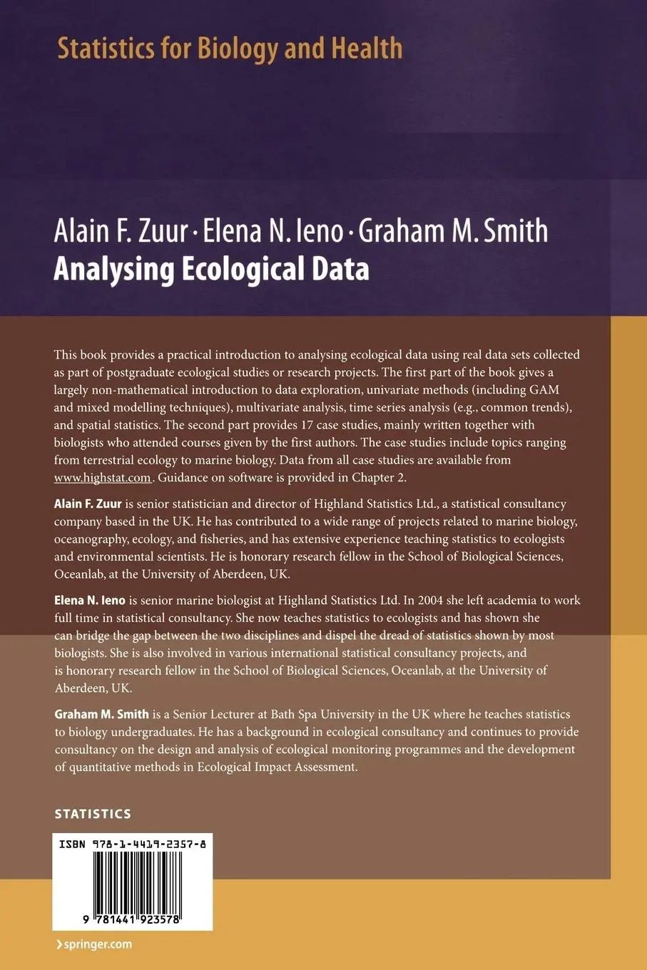 Rückseite: 9781441923578 | Analyzing Ecological Data | Alain Zuur (u. a.) | Taschenbuch | xxvi