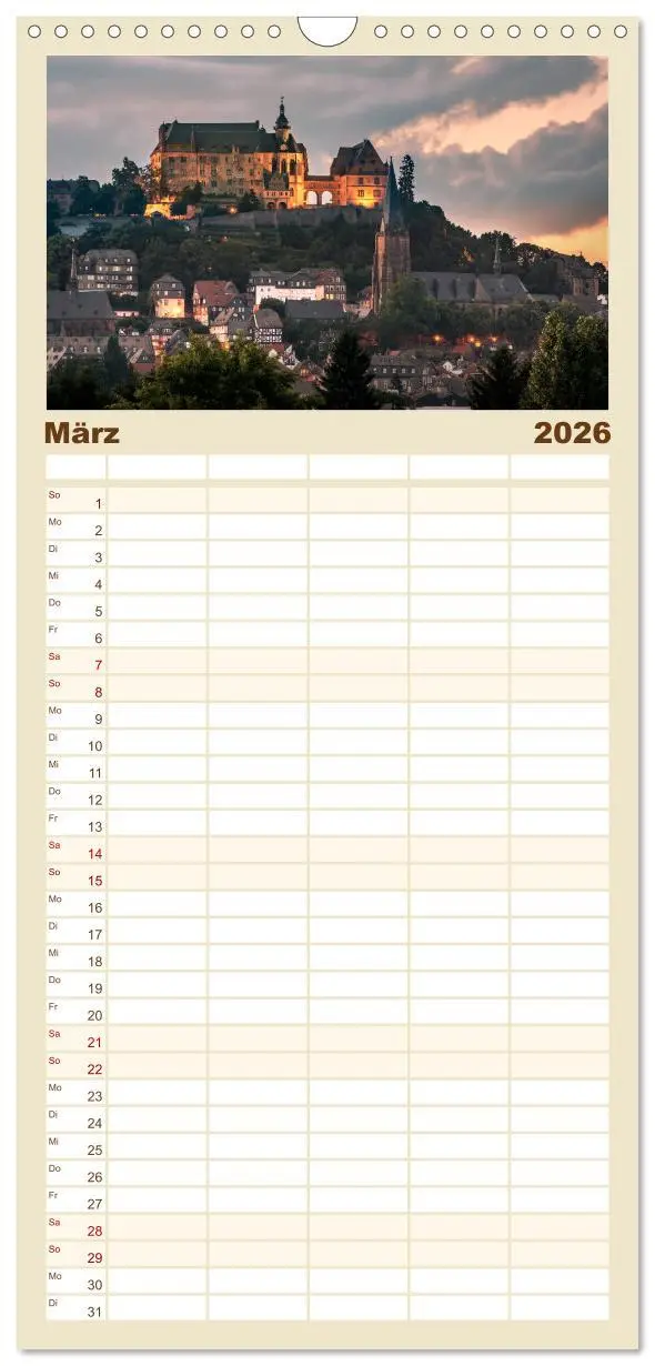 Bild: 9783516513578 | Familienplaner 2026 - Märchenhaftes Marburg mit 5 Spalten...
