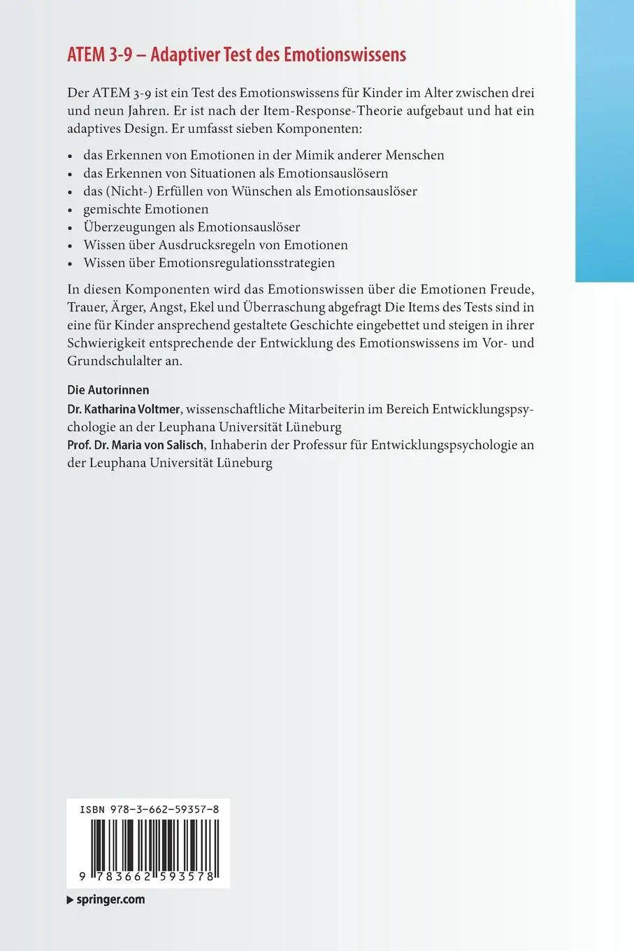 Rückseite: 9783662593578 | ATEM - Adaptiver Test des Emotionswissens | Manual | Voltmer (u. a.)