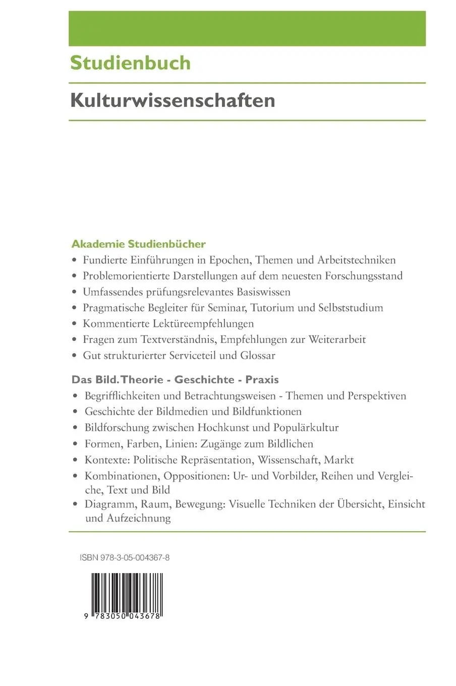 Rückseite: 9783050043678 | Das Bild | Theorie - Geschichte - Praxis | Matthias Bruhn | Buch