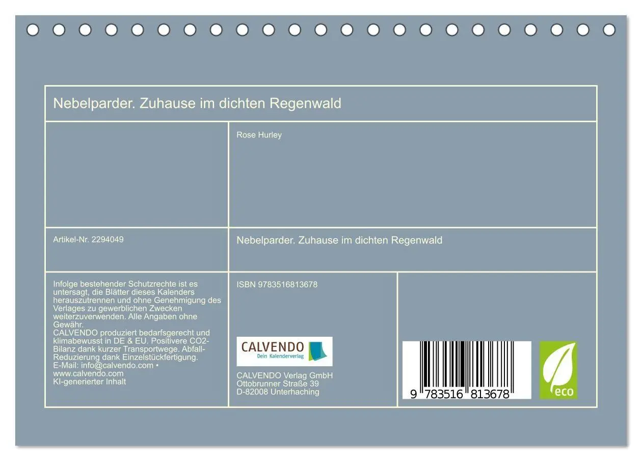 Bild: 9783516813678 | Nebelparder. Zuhause im dichten Regenwald (Tischkalender 2027 DIN...