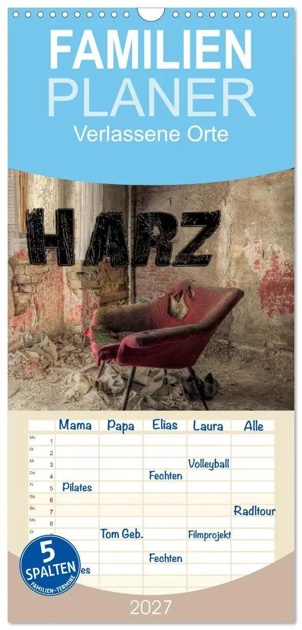 Cover: 9783594343678 | Familienplaner 2027 - Verlassene Orte im Harz mit 5 Spalten...