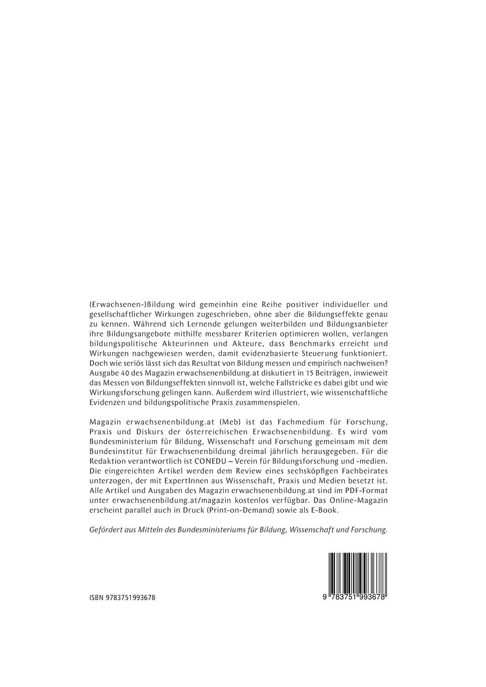 Rückseite: 9783751993678 | Messbarkeit von Bildungseffekten | Kurt Schmid | Taschenbuch | 132 S.