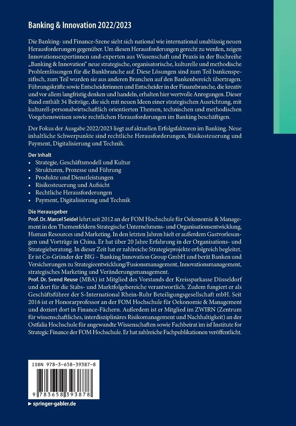 Rückseite: 9783658393878 | Banking &amp; Innovation 2022/2023 | Svend Reuse (u. a.) | Taschenbuch