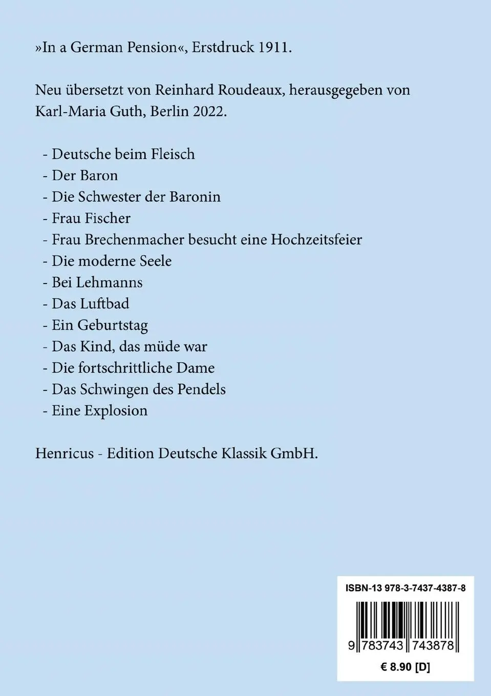Rückseite: 9783743743878 | In einer deutschen Pension | Katherine Mansfield | Taschenbuch | 92 S.