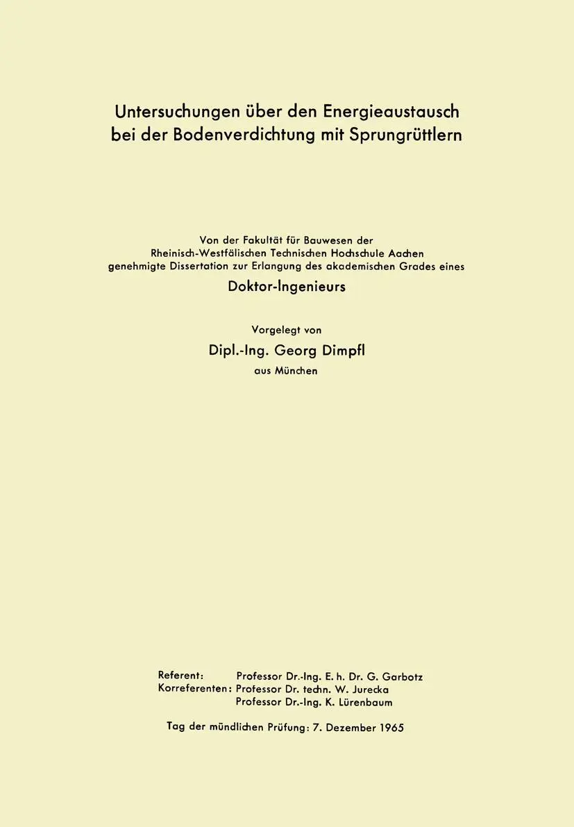 Untersuchungen über den Energieaustausch bei der Bodenverdichtung mit Sprungrüttlern (German Edition)