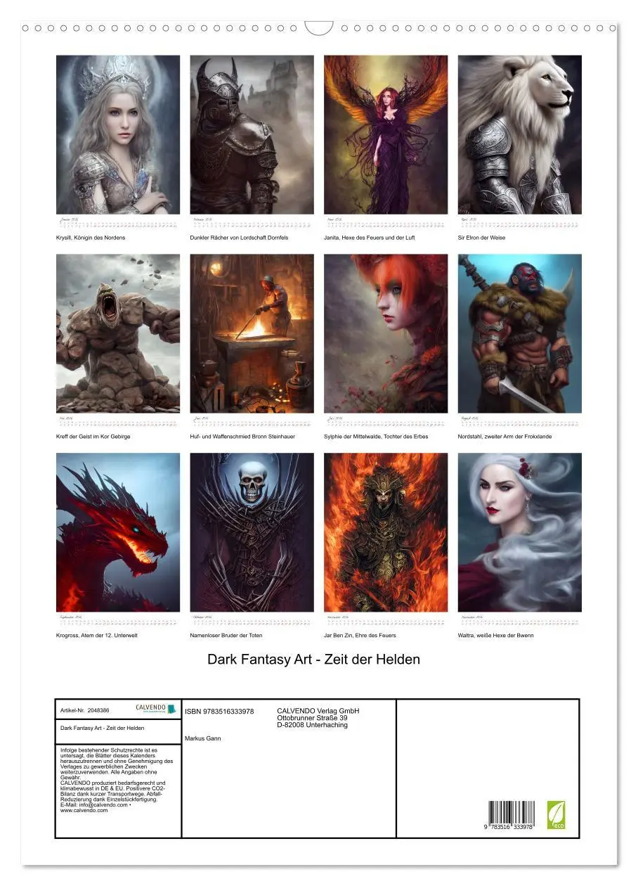 Bild: 9783516333978 | Dark Fantasy Art - Zeit der Helden (Wandkalender 2026 DIN A2 hoch),...