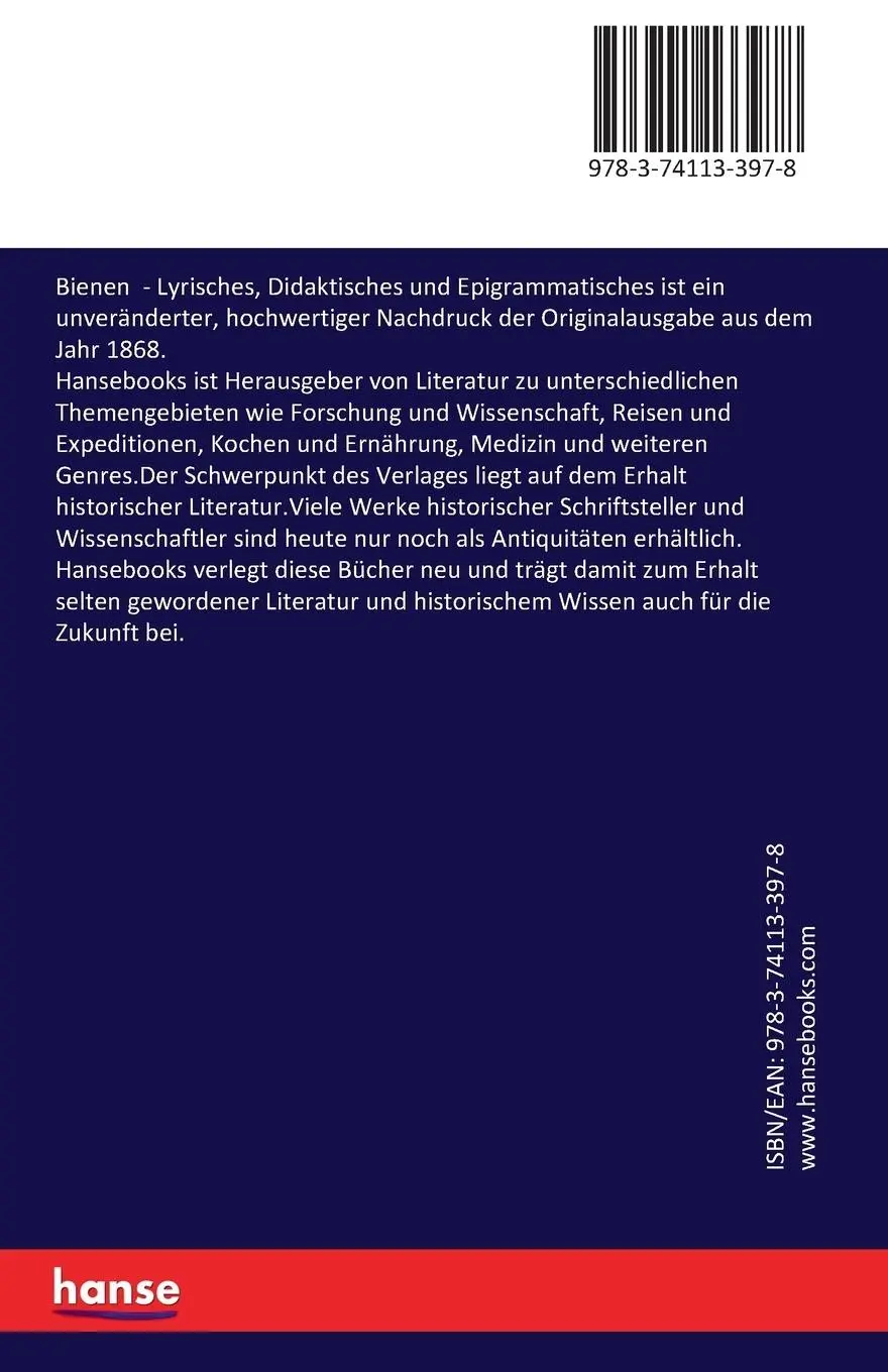 Rückseite: 9783741133978 | Bienen | Lyrisches, Didaktisches und Epigrammatisches | Schrott | Buch