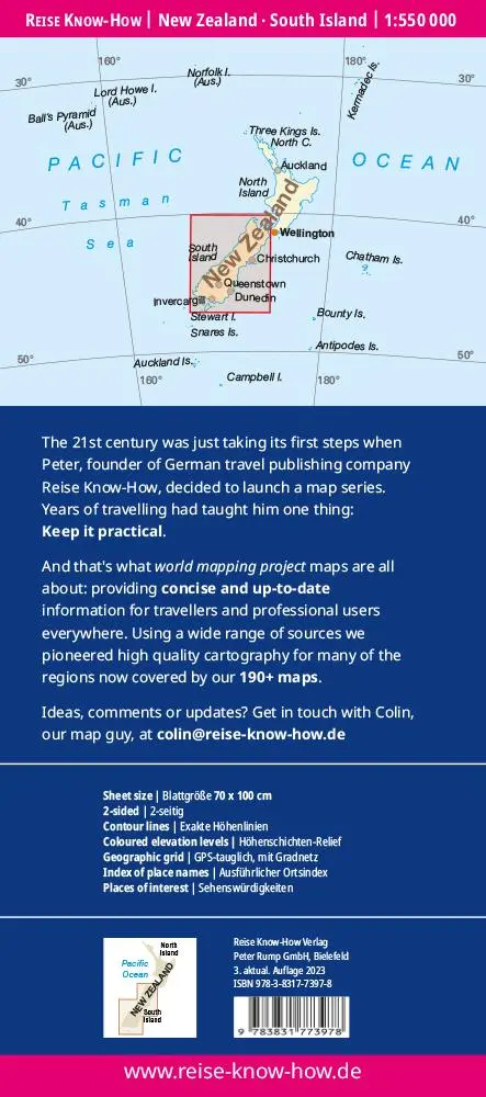 Rückseite: 9783831773978 | Reise Know-How Landkarte Neuseeland, Südinsel (1:550.000) | Rump