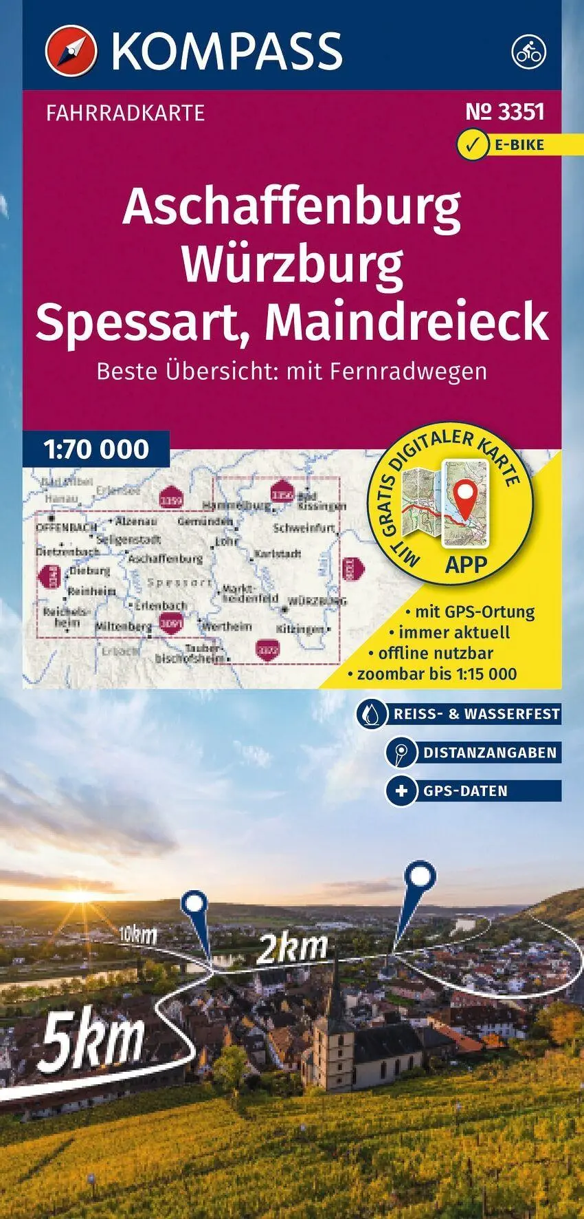 Cover: 9783991543978 | KOMPASS Fahrradkarte 3351 Aschaffenburg, Würzburg, Spessart,...