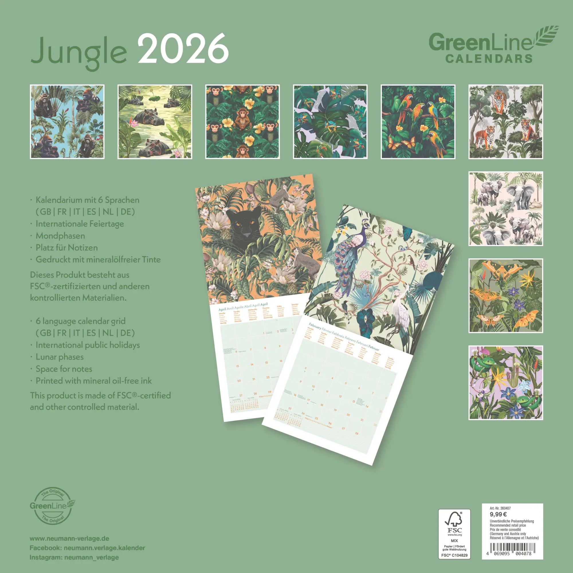 Rückseite: 4069095004078 | GreenLine Jungle 2026 - Wand-Kalender - Broschüren-Kalender - 30x30...