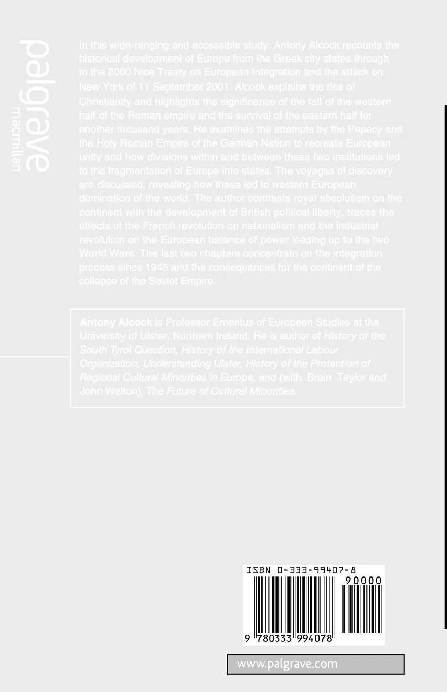 Rückseite: 9780333994078 | A Short History of Europe | A. Alcock | Taschenbuch | xiii | Englisch