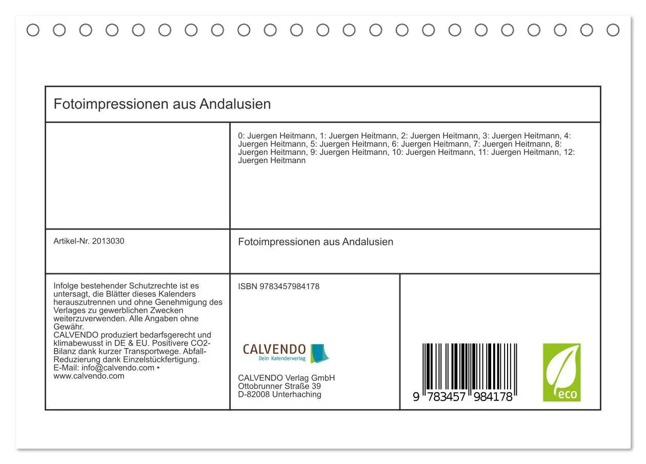 Bild: 9783457984178 | Fotoimpressionen aus Andalusien (Tischkalender 2026 DIN A5 quer),...